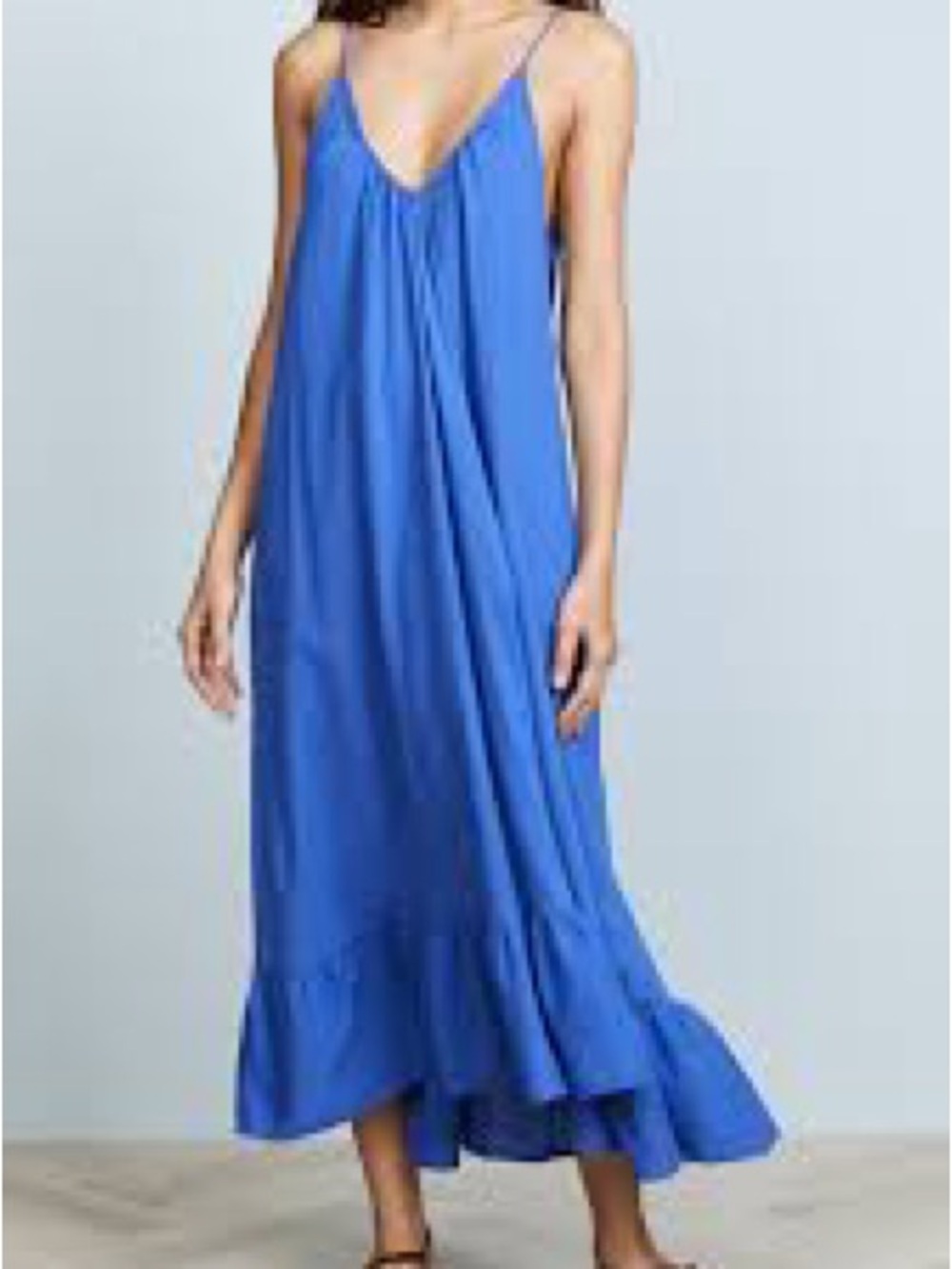 9seed Resort Paloma Ruffle Maxi Dress Cornflower Blue Cotton Gauze One Size